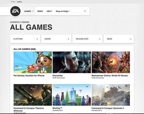 Electronic Arts — ea.com, Exodus Engine, and Origin — Web screenshot