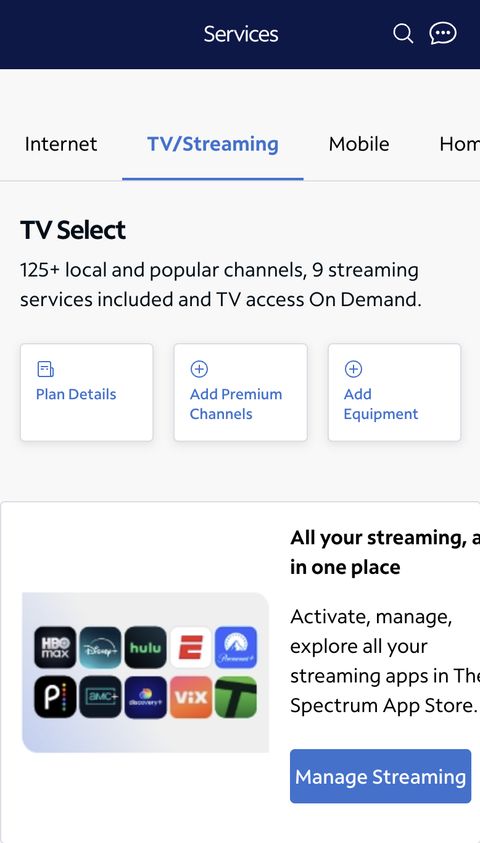 Charter Communications — My Spectrum App — Mobile Web screenshot