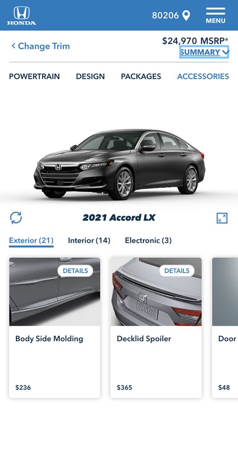 Honda Automobiles Shopping Tools — Mobile Web screenshot