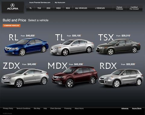 Acura Build & Price — Web screenshot