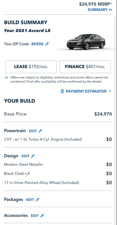 Honda Automobiles Shopping Tools — Mobile Web screenshot