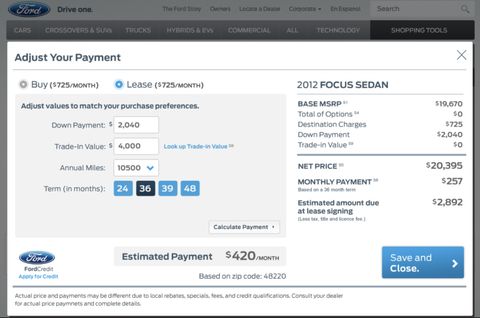 Ford / Lincoln Build & Price — Web screenshot