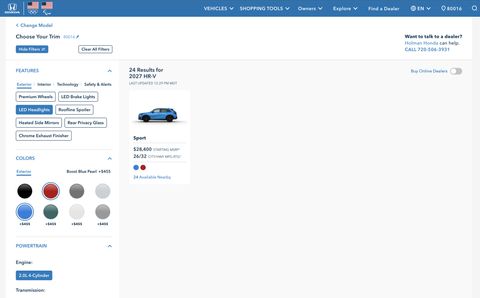 Honda Automobiles Shopping Tools — Web screenshot