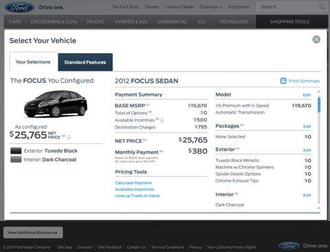 Ford / Lincoln Build & Price — Web screenshot