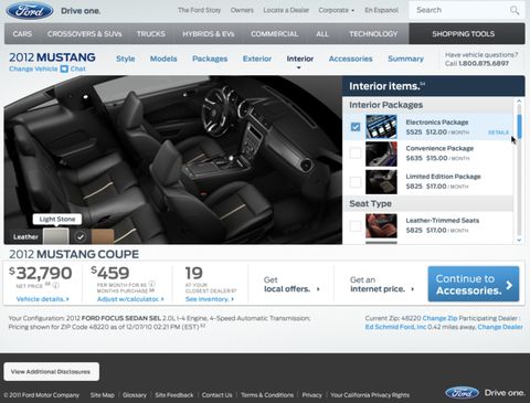 Ford / Lincoln Build & Price — Web screenshot