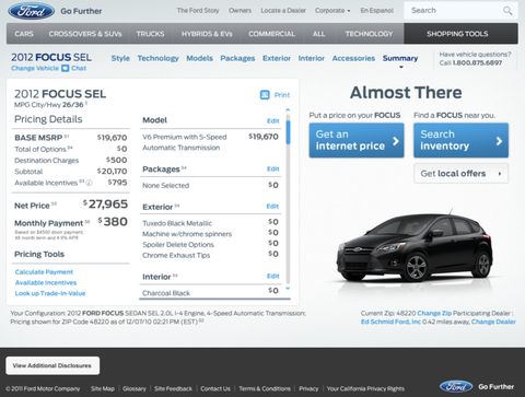 Ford / Lincoln Build & Price — Web screenshot