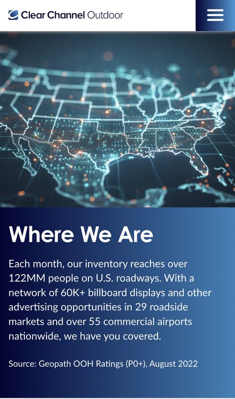 Clear Channel Outdoor — Redesign + App Starter — Mobile Web screenshot