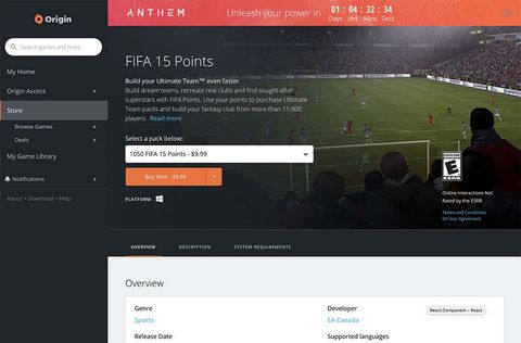 Electronic Arts — ea.com, Exodus Engine, and Origin — Web screenshot
