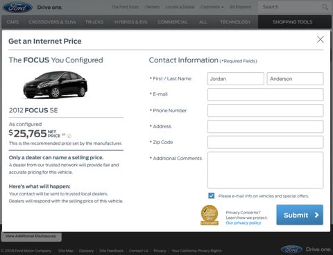 Ford / Lincoln Build & Price — Web screenshot