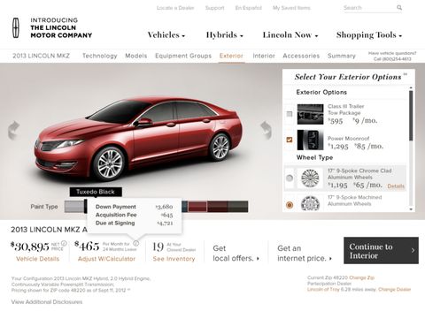 Ford / Lincoln Build & Price — Web screenshot